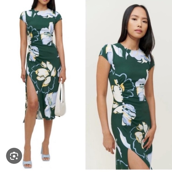 NWT Reformation FRASIER FLORAL MIDI HIGH SLIT DRESS LYRA GREEN 6 - Picture 1 of 7